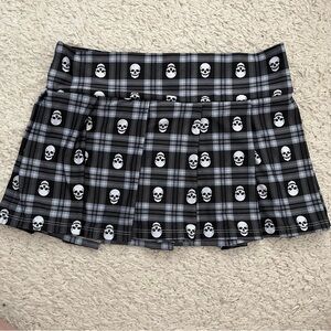 Spencer’s BodyRage Black and Gray Plaid Skirt with Skull Print